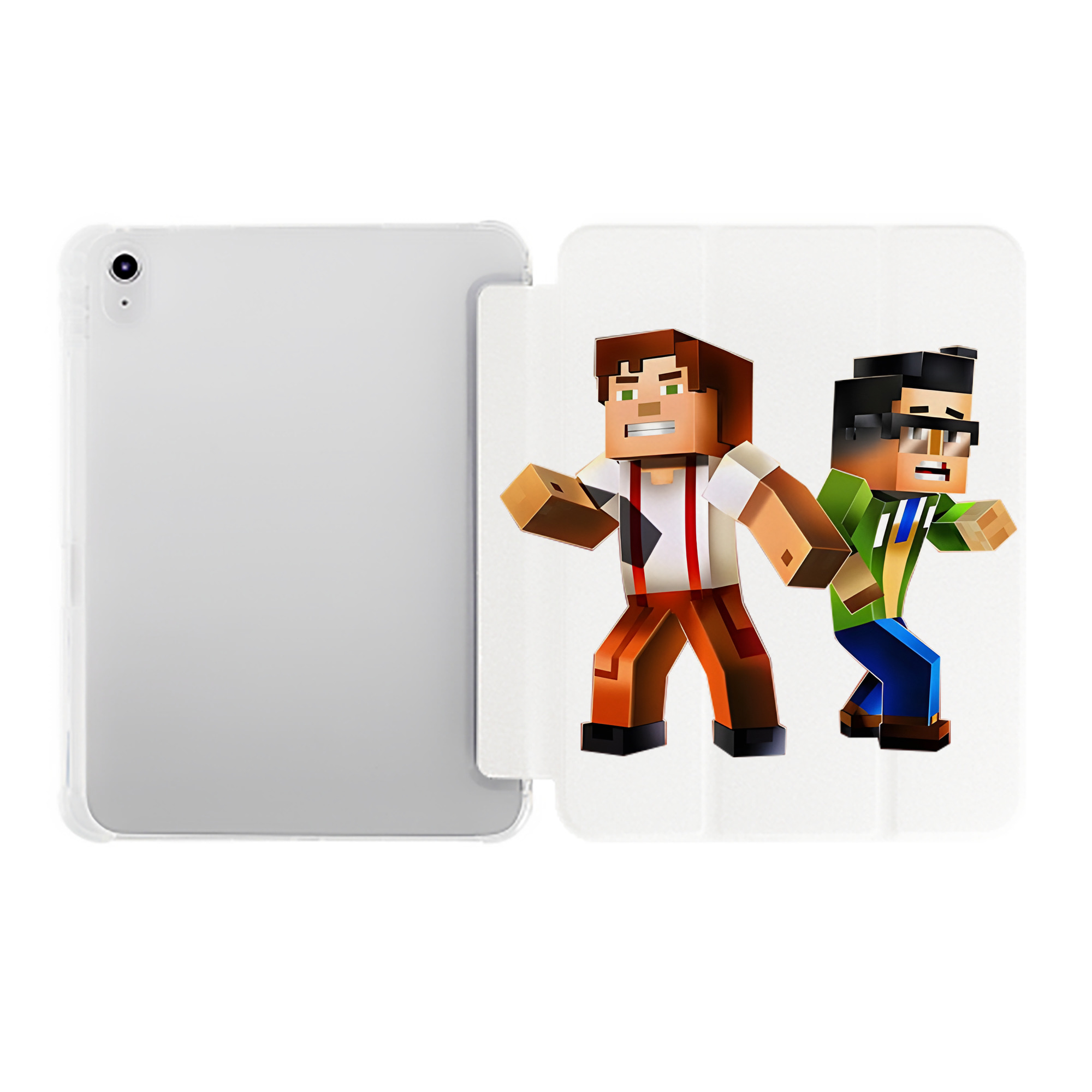（画像用） マインクラフト ブロックの世界 Minecraft MC Block world IPad ケース ペン収納付き 三つ折りスタンド PUレザー×シリコン 対応機種9.5/10.5/10.9インチ
